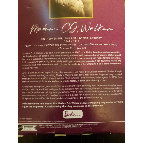 Ida B. Wells Barbie Inspiring Women Madame C. J. Walker - Picture 9 of 9